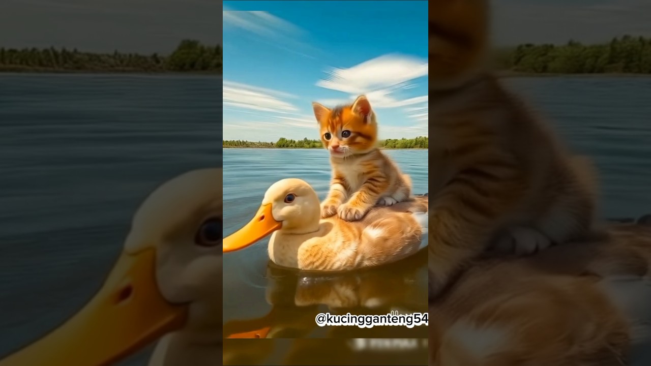 Kucing lucu naik bebek 