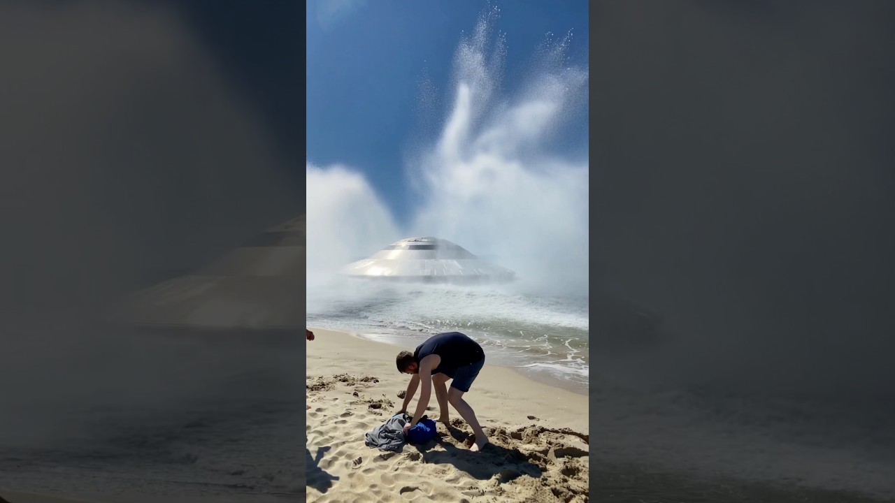Everyone on the Beach Saw It UFO Lands in the Ocean and Glides Along the Shore 