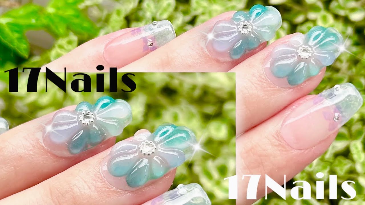 紫陽花ネイル☔️水彩ネイル?ぷっくりフラワー?チップで長さ出しから 