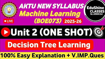 Machine Learning Unit 2 One shot BOE073 AKTU | Decision Tree Learning Unit 2 Machine Learning BOE073