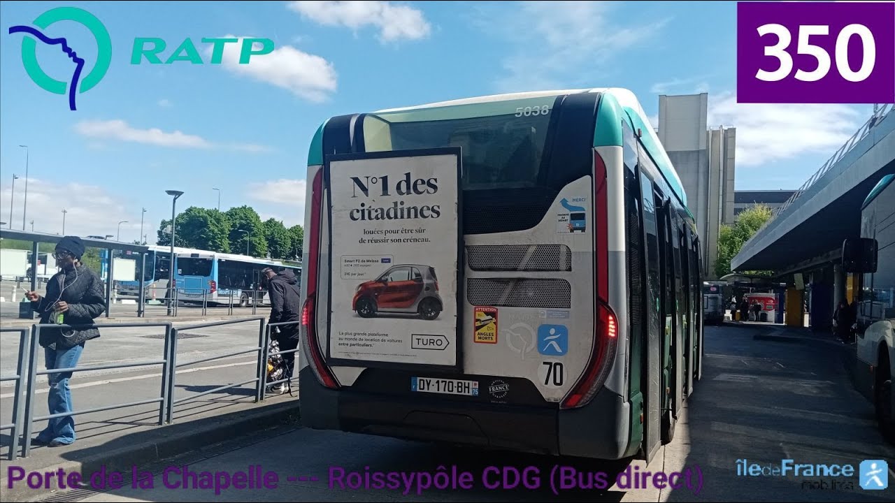Bus 350 RATP - Urbanway 18 Hybride N°5038 Porte de la Chapelle --- Roissypôle CDG (Bus Direct🛣)