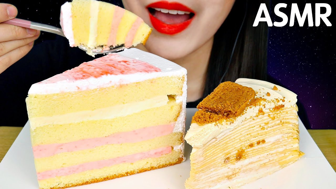 ASMR LOTUS CREPE CAKE, GRAPEFRUIT CAKE 로투스 크레이프, 자몽 케이크 먹방 NO TALKING EATING SOUNDS MUKBANG