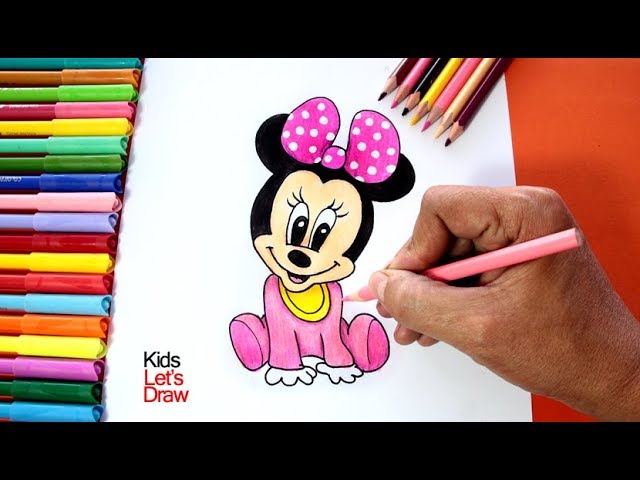 Dibujo De Minnie Mouse Bebe Vistiendo Pijama Rosa Y Babero Amarillo Youtube