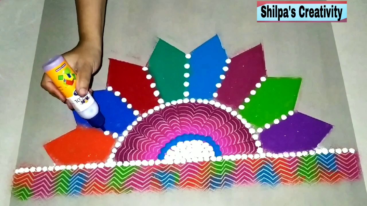 Semi circle rangoli design using Comb for diwali 2019 - YouTube
