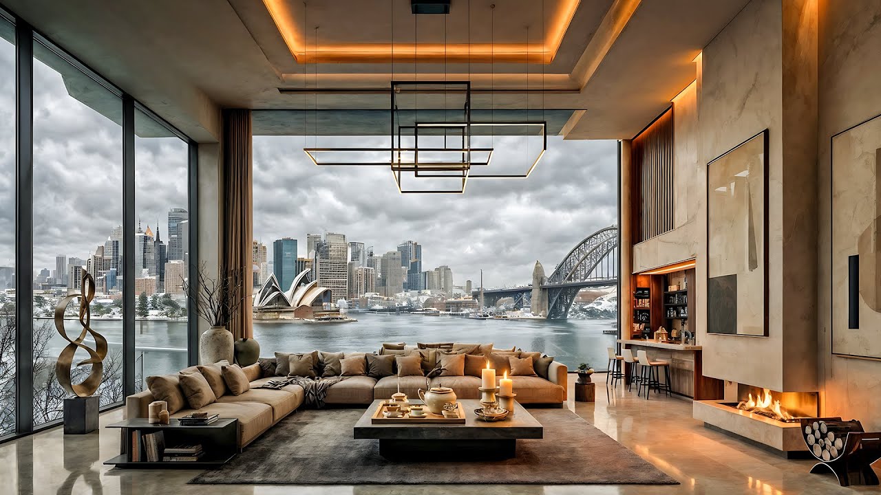 Cozy Jazz Music Vibes In Australia - Gentle Jazz Rhythms On A Snowy Day With A Cozy Fireplace