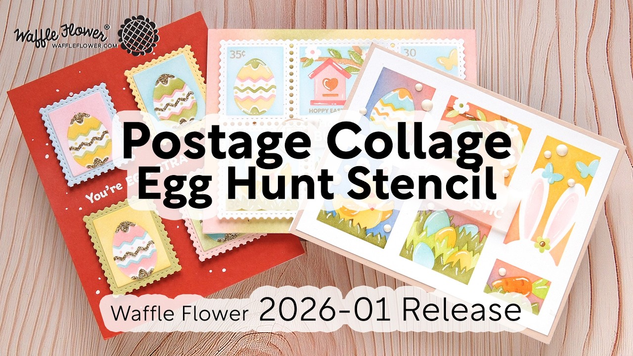 Postage Collage Egg Hunt Stencil - Waffle Flower Demo