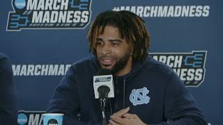 #UNC coach Hubert Davis and guards RJ Davis and Seth Trimble ahead of Tuesday's First Four game