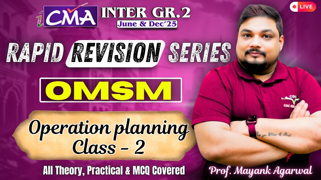 CMA Inter | OMSM | One Shot Revision | Operation Planning | By Prof. Mayank Agarwal