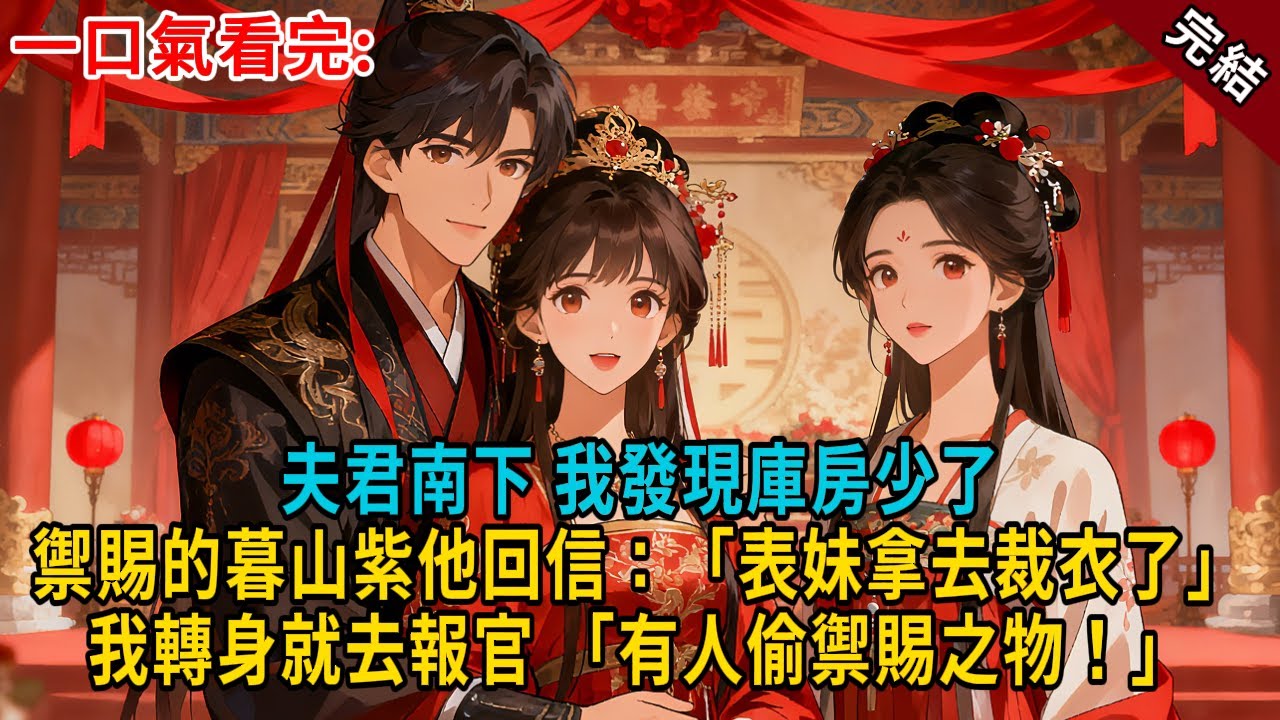 夫君南下，我發現庫房少了禦賜的暮山紫。他回信：「表妹拿去裁衣了」，我轉身就去報官 「有人偷禦賜之物！」#古言 #完結 #大女主 #愛情