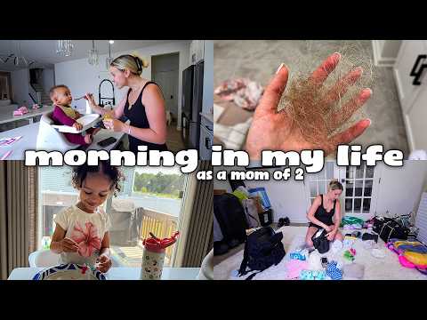 Thumbnail for morning in my life as a mom of 2 | postpartum hair loss, starting solids, & packing for sesame place