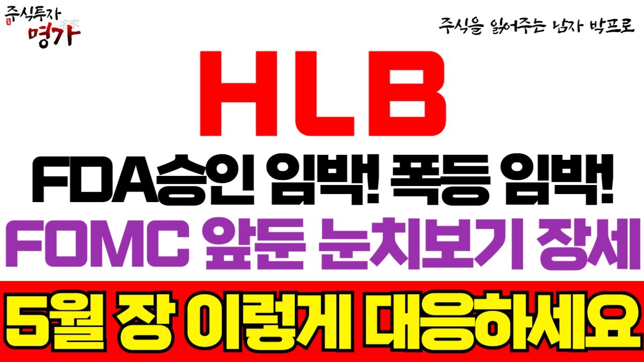 [HLB(에이치엘비) 주가전망] FDA승인 임박! 폭등 임박! FOMC 앞둔 눈치보기 장세! 5월 장 이렇게 대응하세요