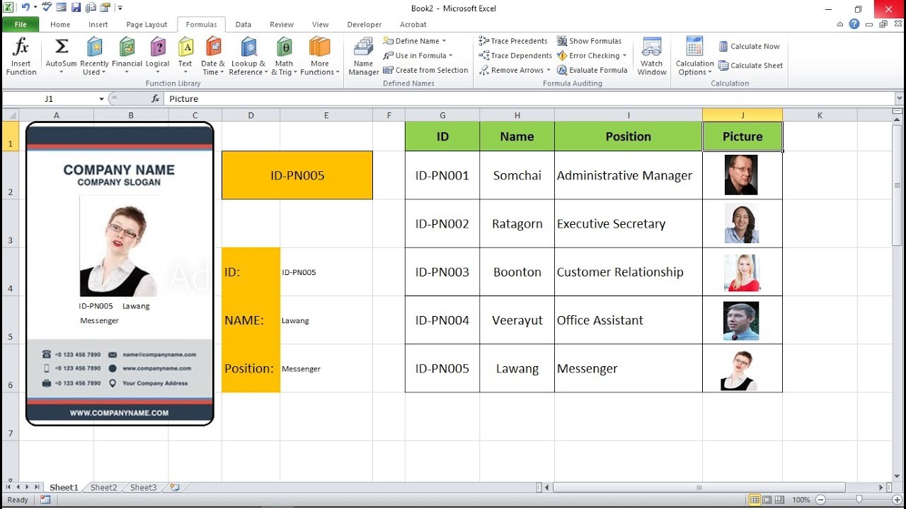 ทำบัตรประจำตัวพนักงาน แบบอัตโนมัติ ด้วย Excel