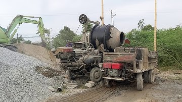 XE công nông đầu ngang chở xi măng đổ đường làng xóm |máy xúc múc| cátsand excavator|HIEU EXCAVATOR
