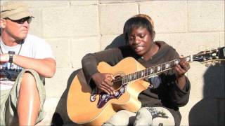 Video thumbnail of "Amazing Venice Beach Homeless Girl on Guitar "Voices in the Sand""