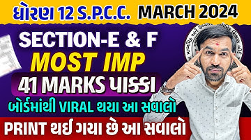 Std 12 SPCC Most IMP March 2024 Exam | Section - E & F For Board Exam Dhoran 12 | Nilkanth Sir