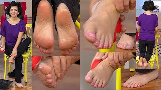 Qvc Tv - Dark Haired Granny Models Foot File On Her Knees With Heels Soles & Toes