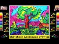 Landscape scenery drawing with cheap sketch pen colors  quick  easy pattern drawing for beginners