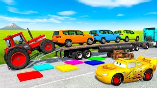 Flatbed Truck McQueen | Transportation with Truck - Pothole vs Car #7 | BeamNG.Drive Gameplay