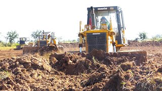 Wonderfully Develop Main Canal New Project by Team Bulldozers KOMATSU Pushing Mud And Forest