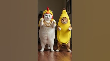 Thumbnail of Chubby Cute Cat Does the Chicken Banana Dance Challenge! 🐔🍌v2 #shorts