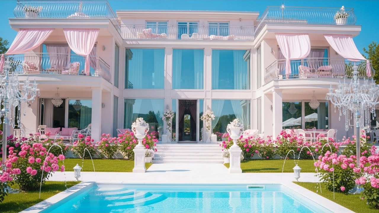 Pastel Paradise: Slovenia’s Luxury Mansion in Pink & White Theme”