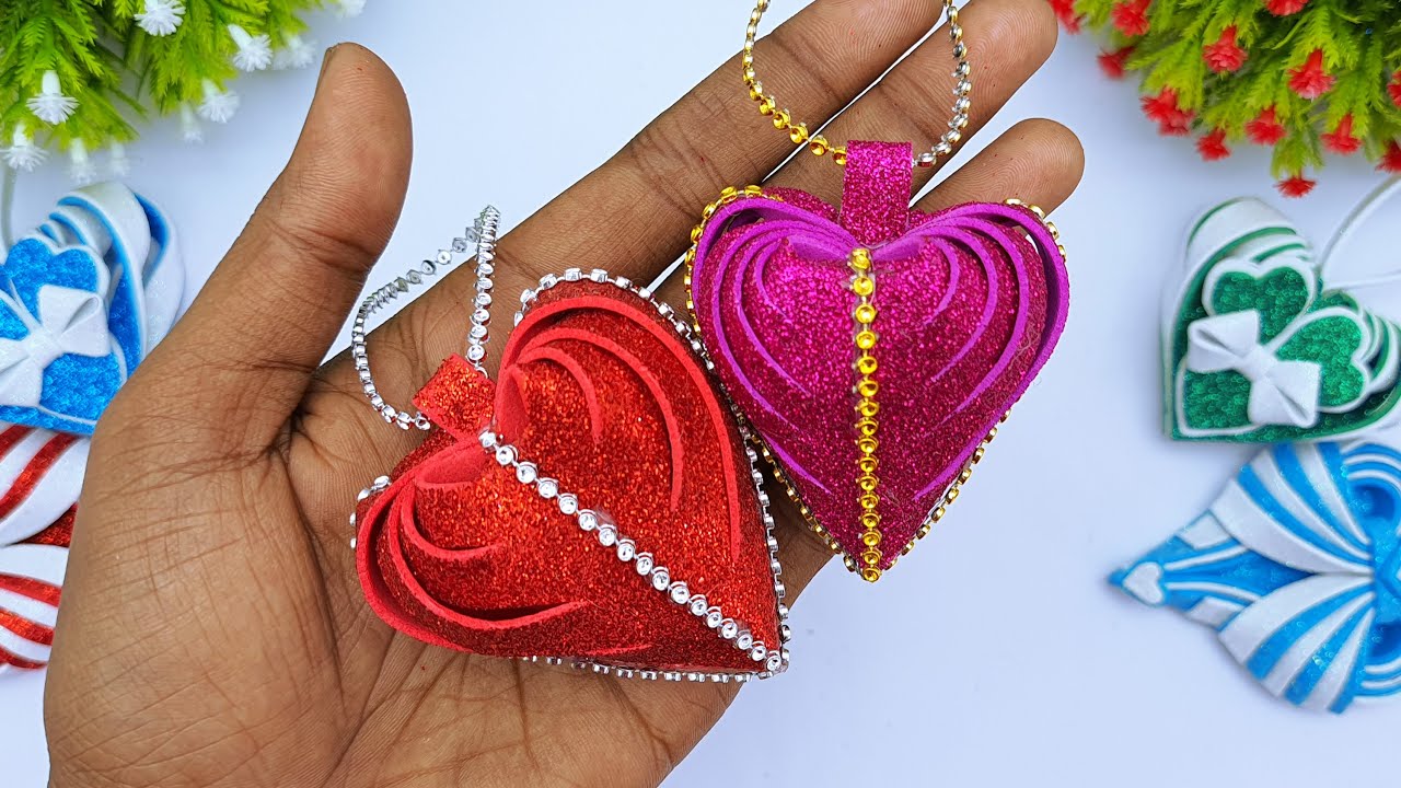 Heart Making With Glitter Foam For Valentine Decoration, Valentines Day  Gift