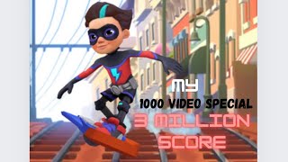 My 1000 Video Special - 3 Million Score Without Hoverboard! Subways Surfers Marathon!