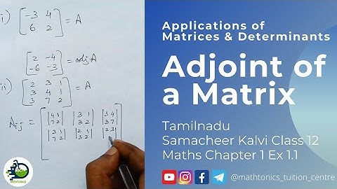 Adjoint of a Matrix | Applications of Matrices & Determinants | Samacheer Kalvi Class 12 Ch 1 Ex 1.1