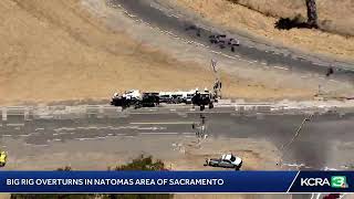 LiveCopter 3 is over a big rig that overturned on an overpass in the Natomas area of Sacramento