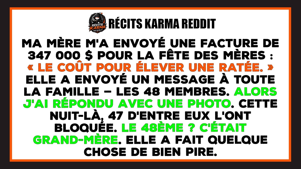 Un instant banal, un soleil de plomb sur la véranda de ma grand-mère, et quarante-huit téléphones qui vibrent à l’unisson. Ma mère biologique venait d’envoyer un PDF dans le groupe familial : une...