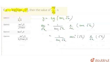 If y = log(tan sqrt(x)), then the value of (dy)/(dx) is  | CLASS 12 | DIFFERENTIATION  | MATHS |...