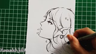 draw elf girl under water