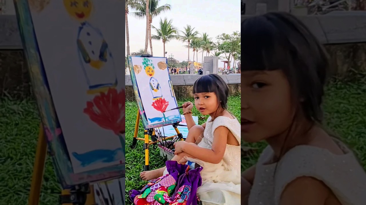 4-year-old kid artist painting a Buddha on a lotus flower | Acrylic painting | Mia Mai Art