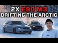 2x bmw m3 e92 vs the arctic  insane streetdrifts and tandems in snow