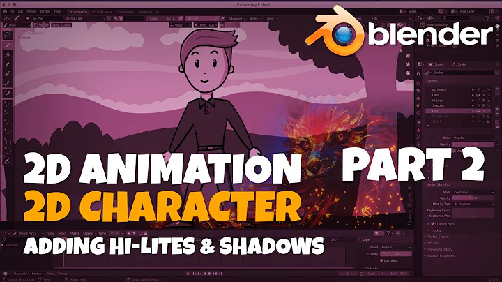 How to draw a Simple 2D Character in Blender 2.9 Grease Pencil. Drawing the Shadows & Hi-Lites.