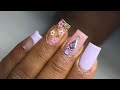 Pastel Purple w/ Flowers & Bling | Short Gel X Dupe Nails Tutorial