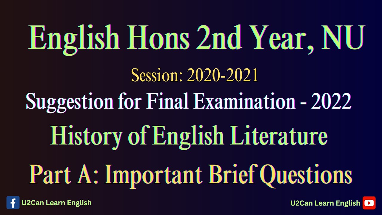 Final Suggestions for Part - A।। History of English Literature।। Final ...