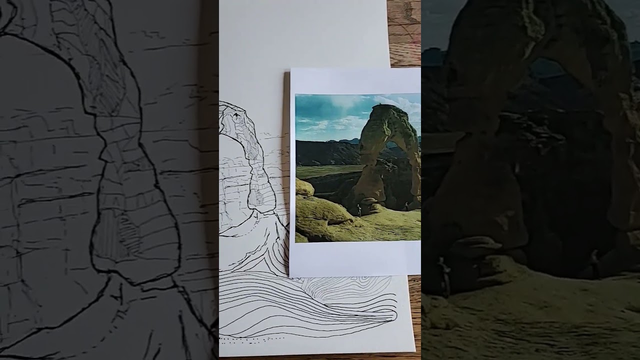 How I Sketch out the Delicate Arch - Line Drawing and reference photo - shorts 