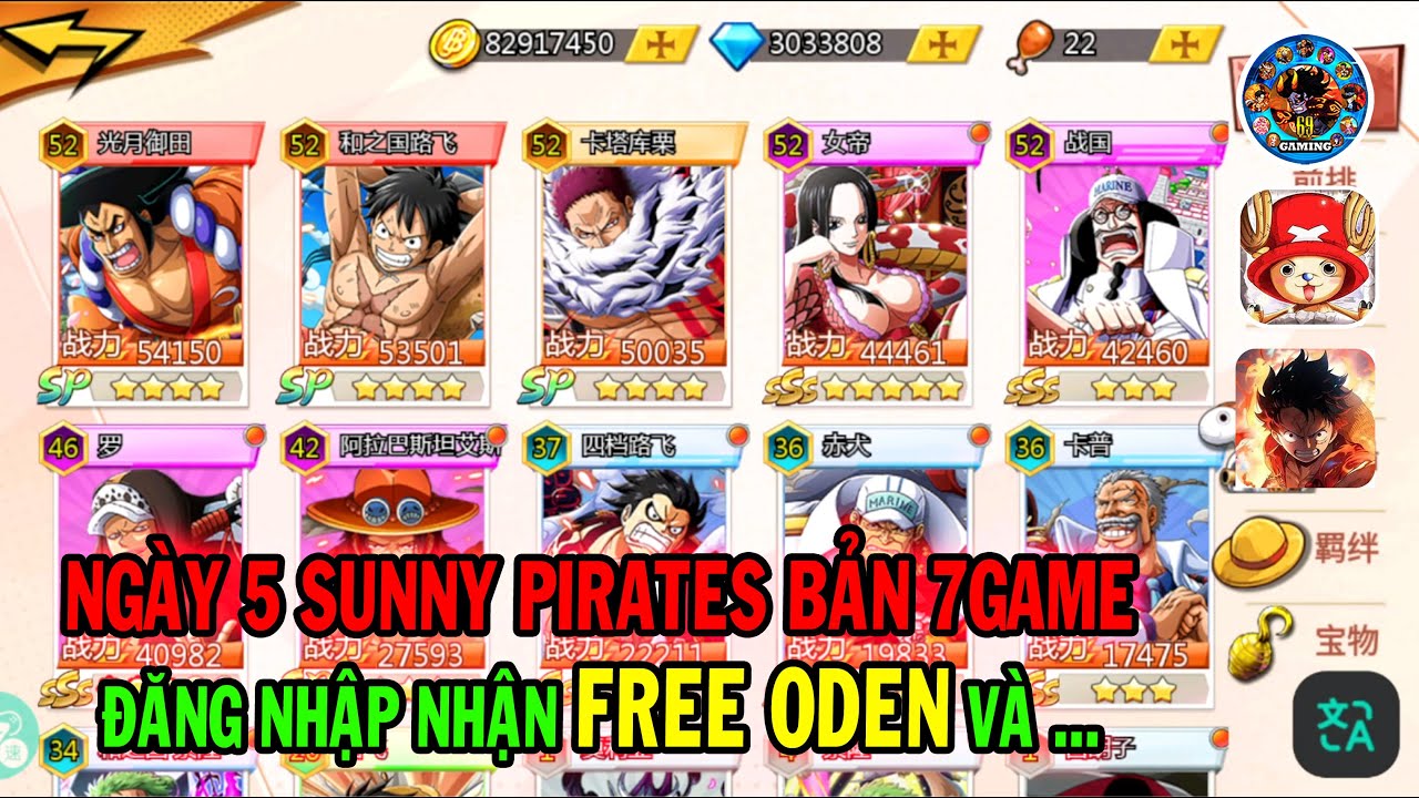 TEAM MÌNH NGÀY 5 VÀ ĐĂNG NHẬP NHẬN FREE ODEN SUNNY PIRATES 7GAME PIRATE ...