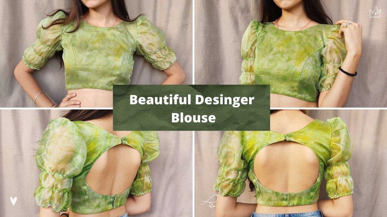 Designer Organza Fabric Princess Cut Blouse With Puff/Balloon Sleeves Cutting And Stitching.