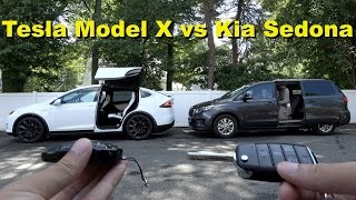 Tesla Model X Falcon Wing Doors vs Kia Sedona Minivan Doors (4K)
