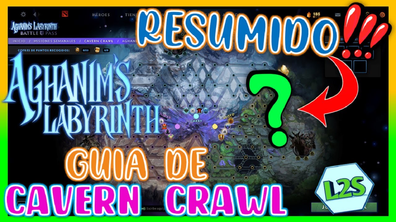 GUIA DE LA CAVERN CRAWL BATTLE PASS LABERINTO DE AGHANIM 2021 DOTA 