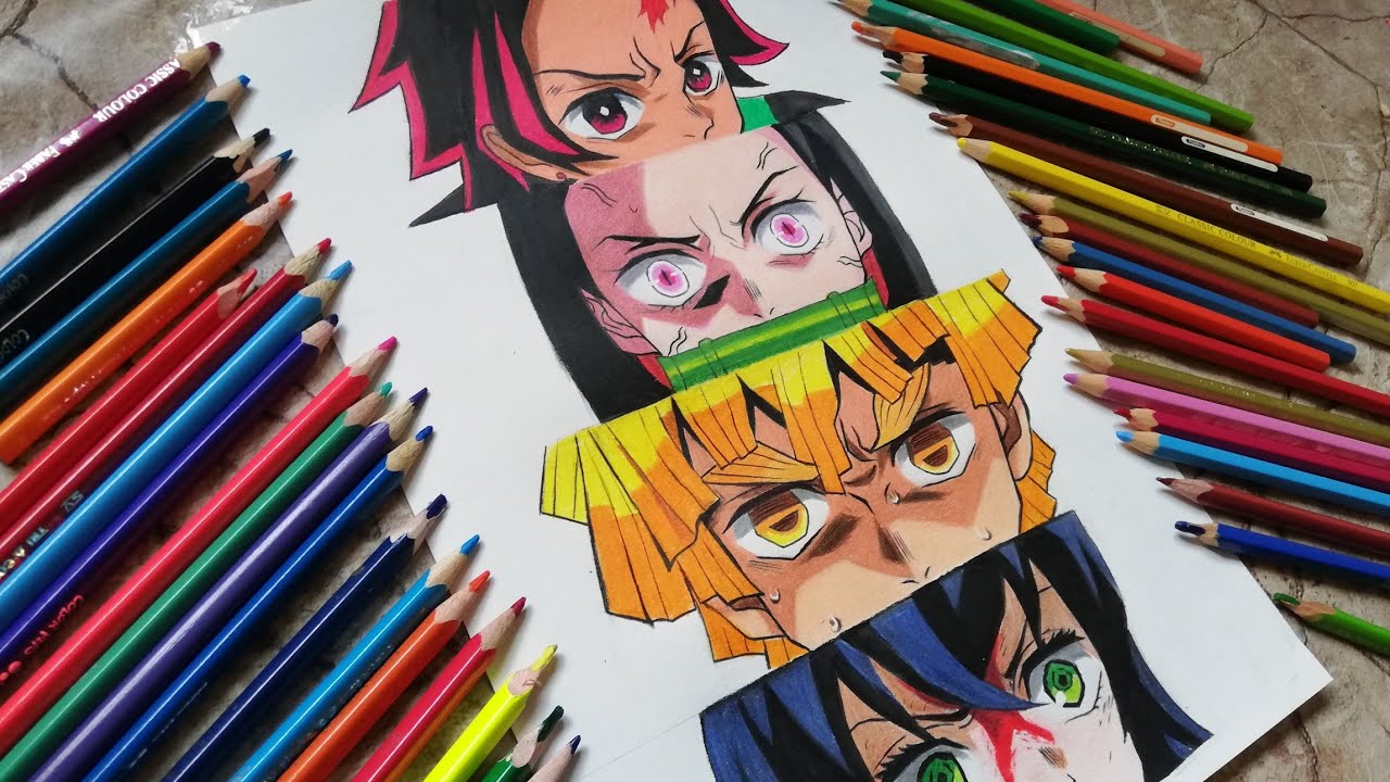 Drawing Tanjiro, Nezuko, Zenitsu and Inoske from Demon Slayer 