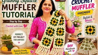 How To  Crochet A Granny Square Muffler Tutorial |Biggener friendly #handmade #muffler #youtubevideo