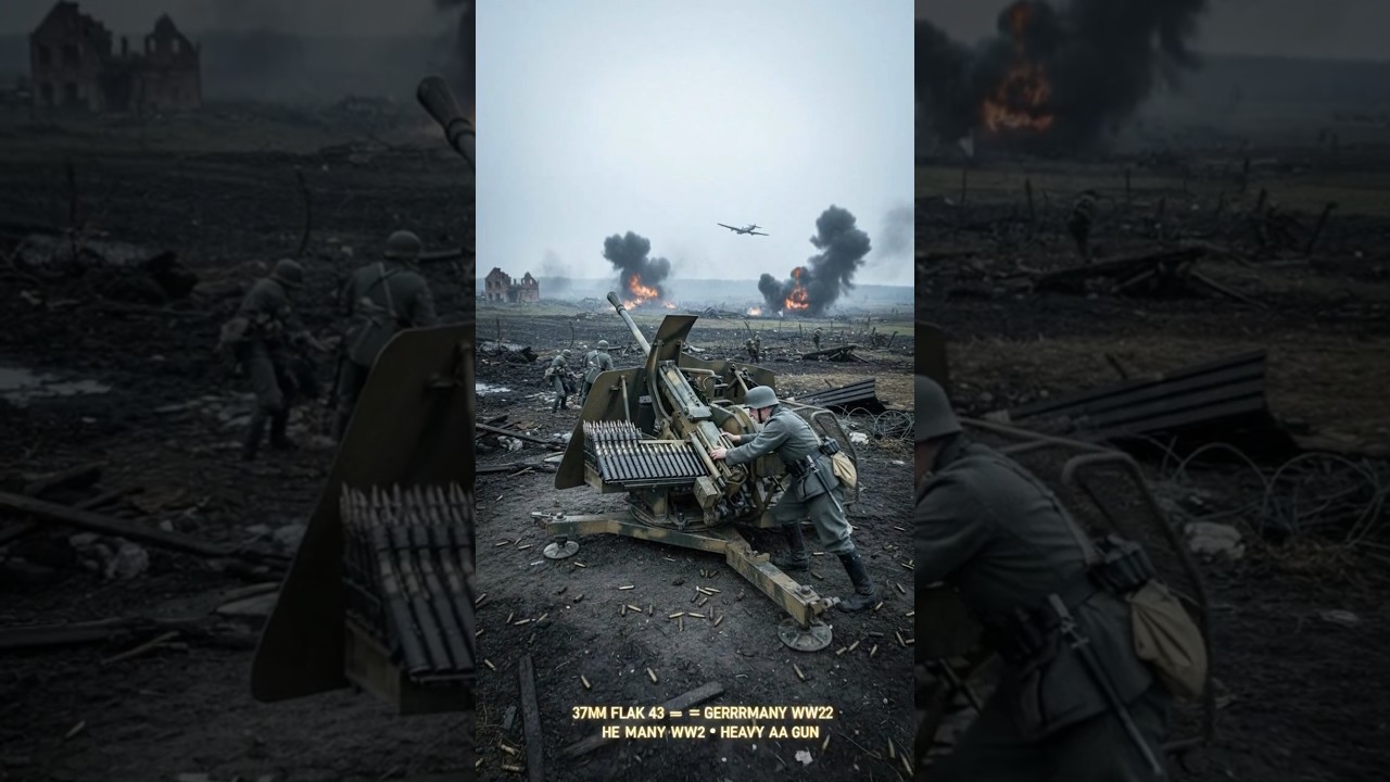 German 3.7 cm Flak 43 firing on the battlefield with 8-round clip tray