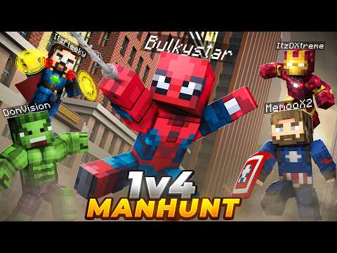 Minecraft Manhunt (1V4) But I Secretly Became SPIDERMAN...