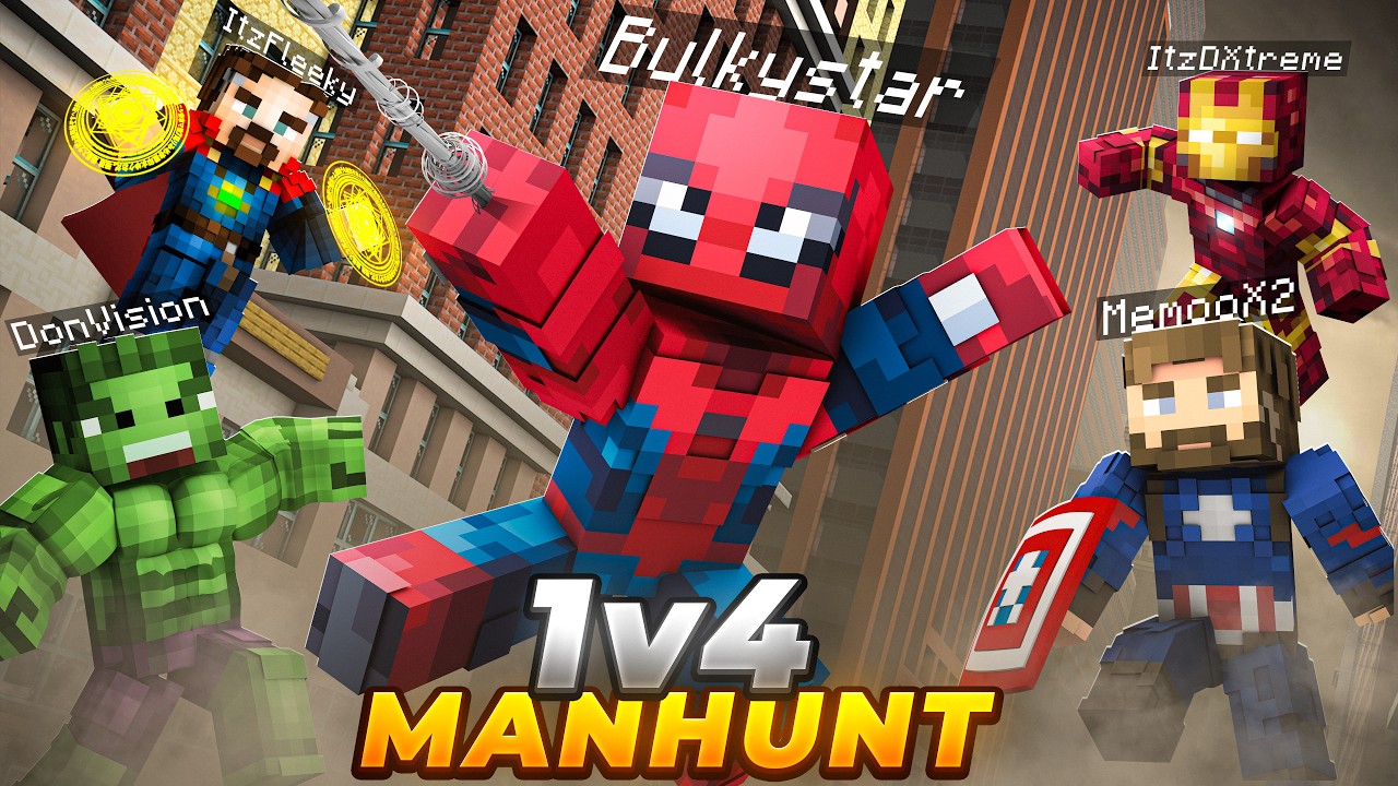 Minecraft Manhunt (1V4) But I Secretly Became SPIDERMAN...