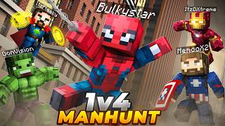 Minecraft Manhunt (1V4) But I Secretly Became SPIDERMAN...