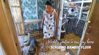 Weekly routine in our tiny home | Cleaning and Scrubing bamboo floors - Bahaykubo Philippines screenshot 5