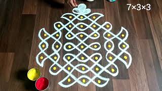 7*3 புள்ளி கோலம் designs for beginners. Appartment rangoli. Kolam Muggulu. @Kavithasaraswathirangoli
